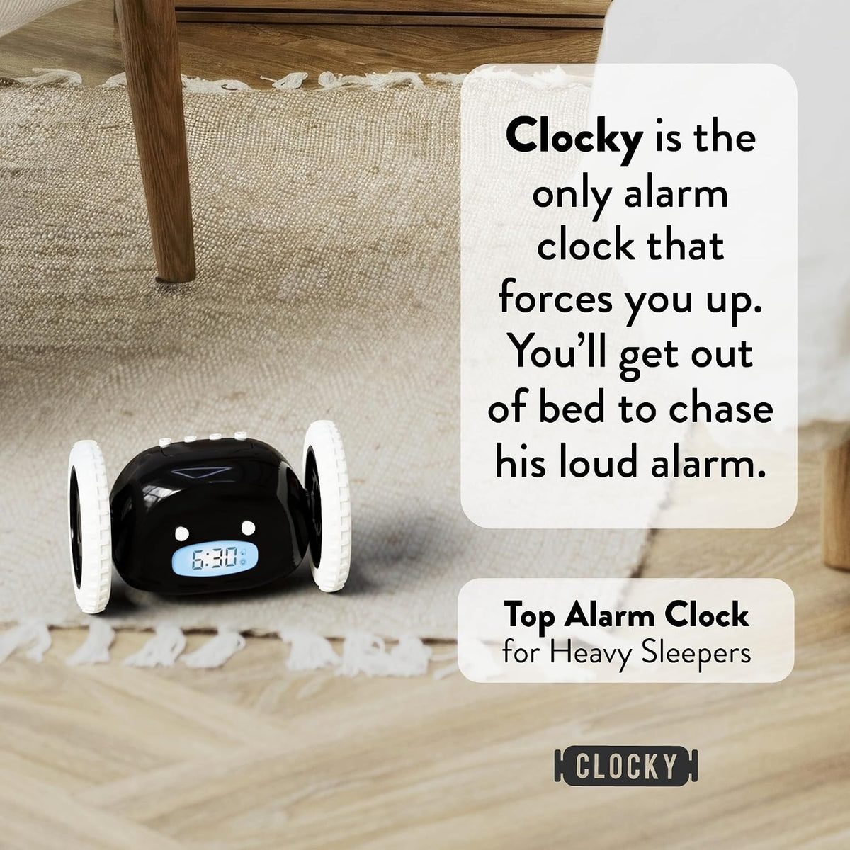CLOCKY Alarm Clock on Wheels – Loud Rolling Alarm Clock for Heavy Sleepers