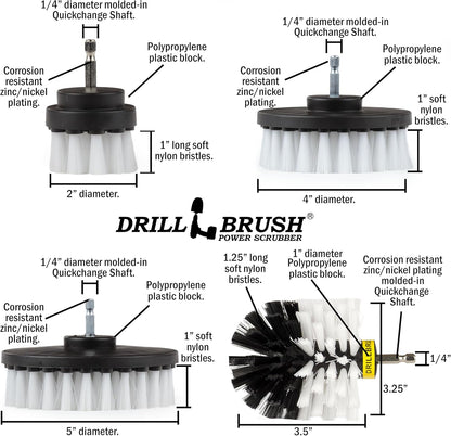 Drillbrush Electric Nylon Drill Brush Attachment Set for Bathroom Cleaning | Power Scrubber Brush Kit for Bathtub, Shower & Tile - Grout Cleaner Kit - All-Purpose Household Cleaning Brushes for Drill