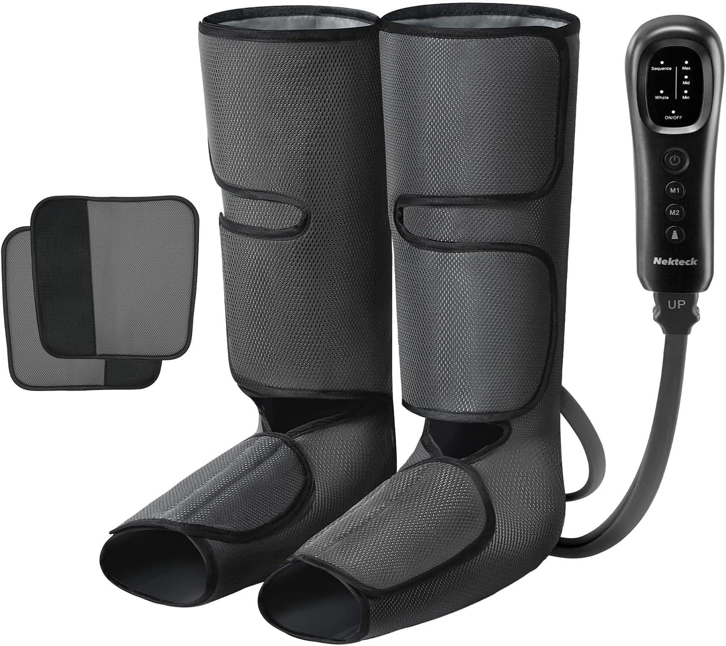 Nekteck Leg Compression Massager for Circulation and Relaxation | FSA Eligible HSA Foot and Calf Massage, 2 Modes, 3 Intensities, 20 Mins Auto-Off, Hand-held Controller, Adjustable Leg Wraps