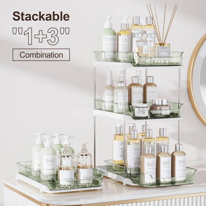Delamu 2-Tier Multi-Purpose Bathroom Under Sink Organizers and Storage, Stackable Kitchen Pantry Organization, Pull Out Medicine Cabinet Organizer with Movable Dividers, White, 2 Pack