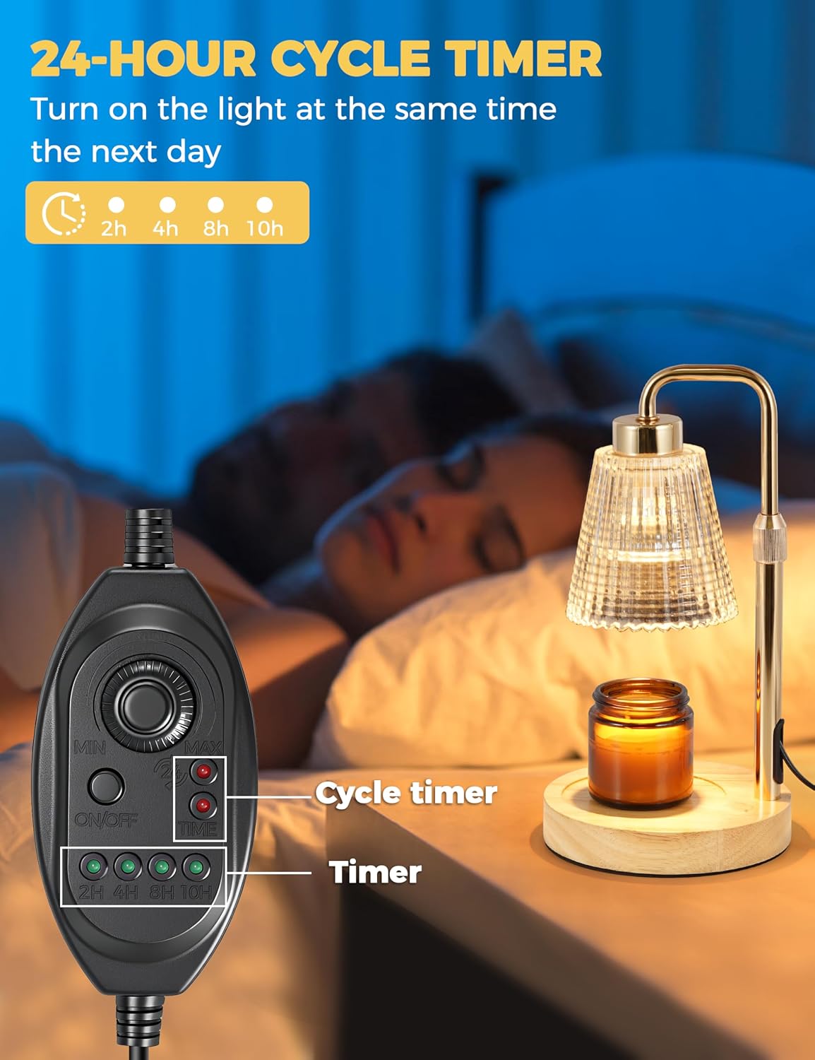 Silver Gray Candle Warmer Lamp with 24h Cycle Timer, Dimmable Wax Warmer