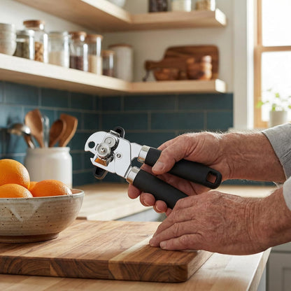 Heavy Duty Manual Can Opener, Stainless Steel, Black | 2-In-1 Can & Bottle Opener, Smooth Edge Sharp Cutting, Soft Oversized Handle, Easy Clean, Multifunctional Kitchen Tool