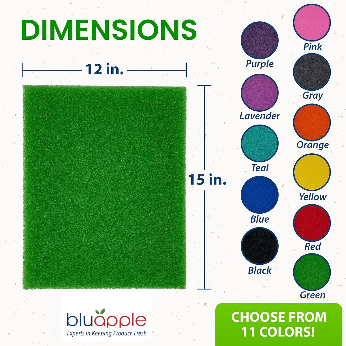 Bluapple FreshMats Fridge Bin Liners, Green, 12x15, Set of 4 Mats