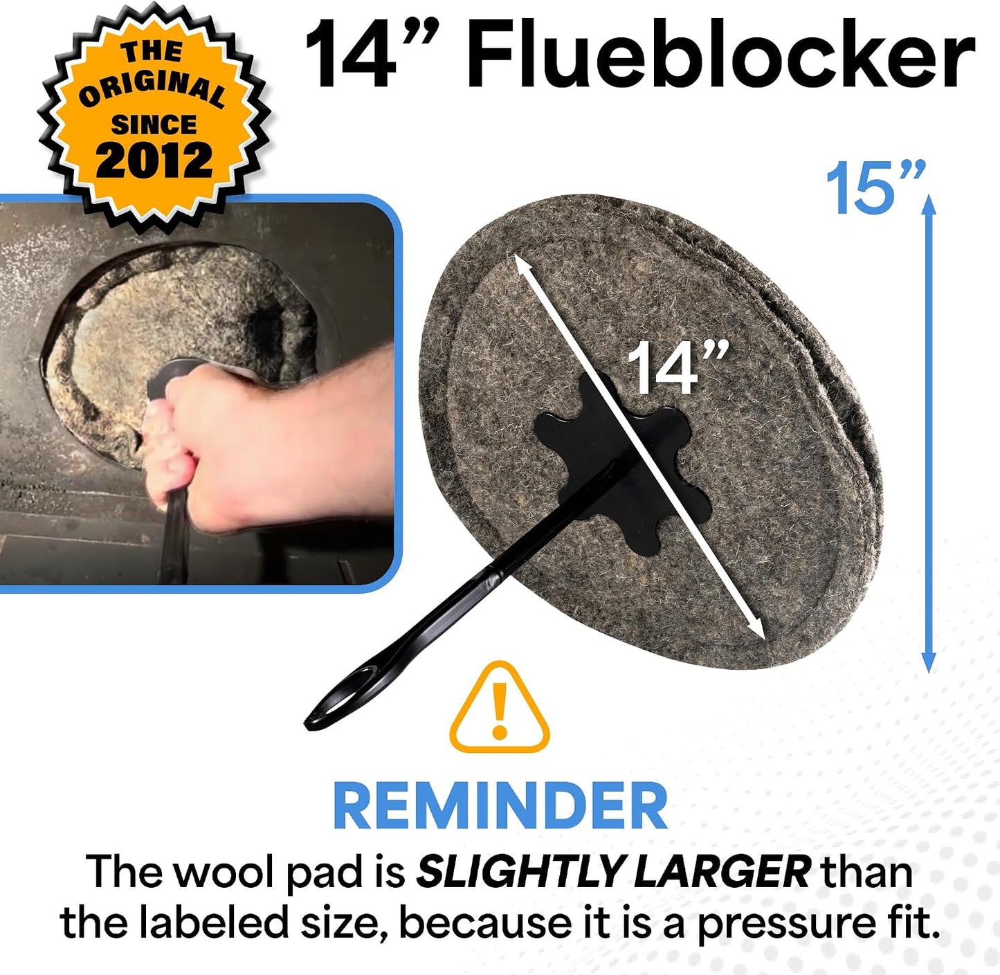 Plug for 5-6 Inch Round Chimney Flue - Fireplace Draft Stopper | 100% Herdwick Wool, Reusable, Balloon Alternative, Works Without Damper, Wood Stove Compatible, Made in England,