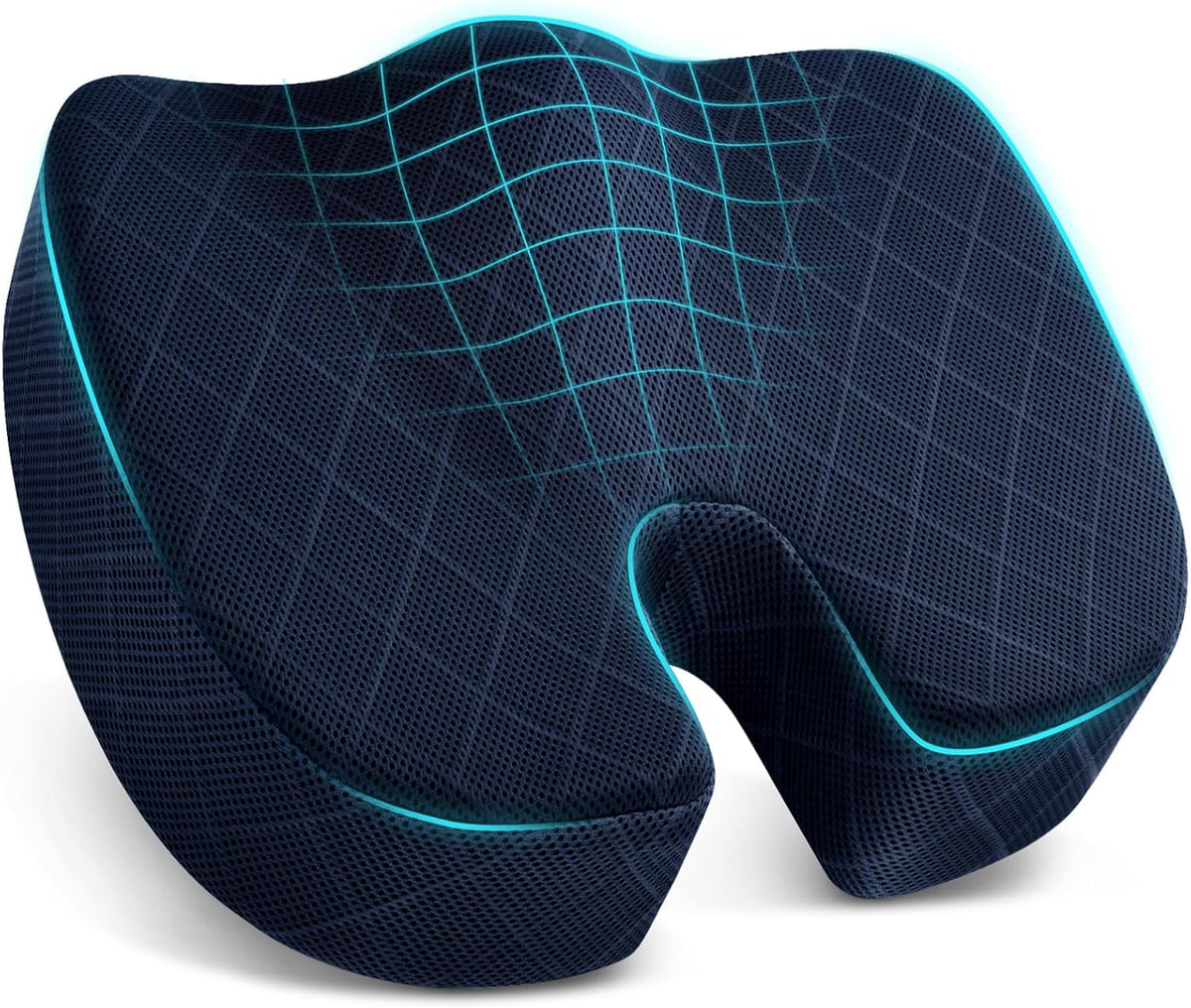 TushGuard Seat Cushion, Memory Foam Office Chair Cushion - Black, Large