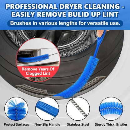 Sealegend 5Pack Dryer Vent Cleaner Kit Vacuum Hose Attachment & Brush Blue | Whistle-Free Hose | Universal Connector Fits Most Vacuums | 4 Brushes for Dryer Vents, Refrigerator Coils, Drains & Sinks