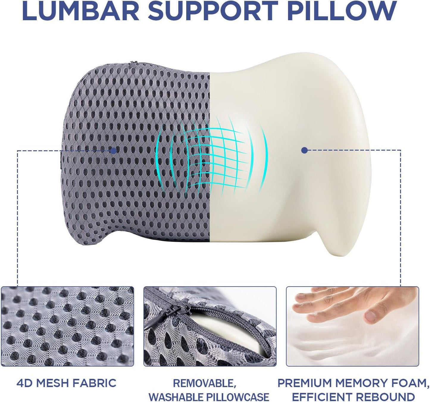 Lumbar Support Pillow for Office Chair, Memory Foam Car Back Cushion | Lumbar Pillow Lower Back with 4d Mesh Cover Adjustable Straps, Ergonomic Chair Back Pillow for Office, Car, Gaming Chairs