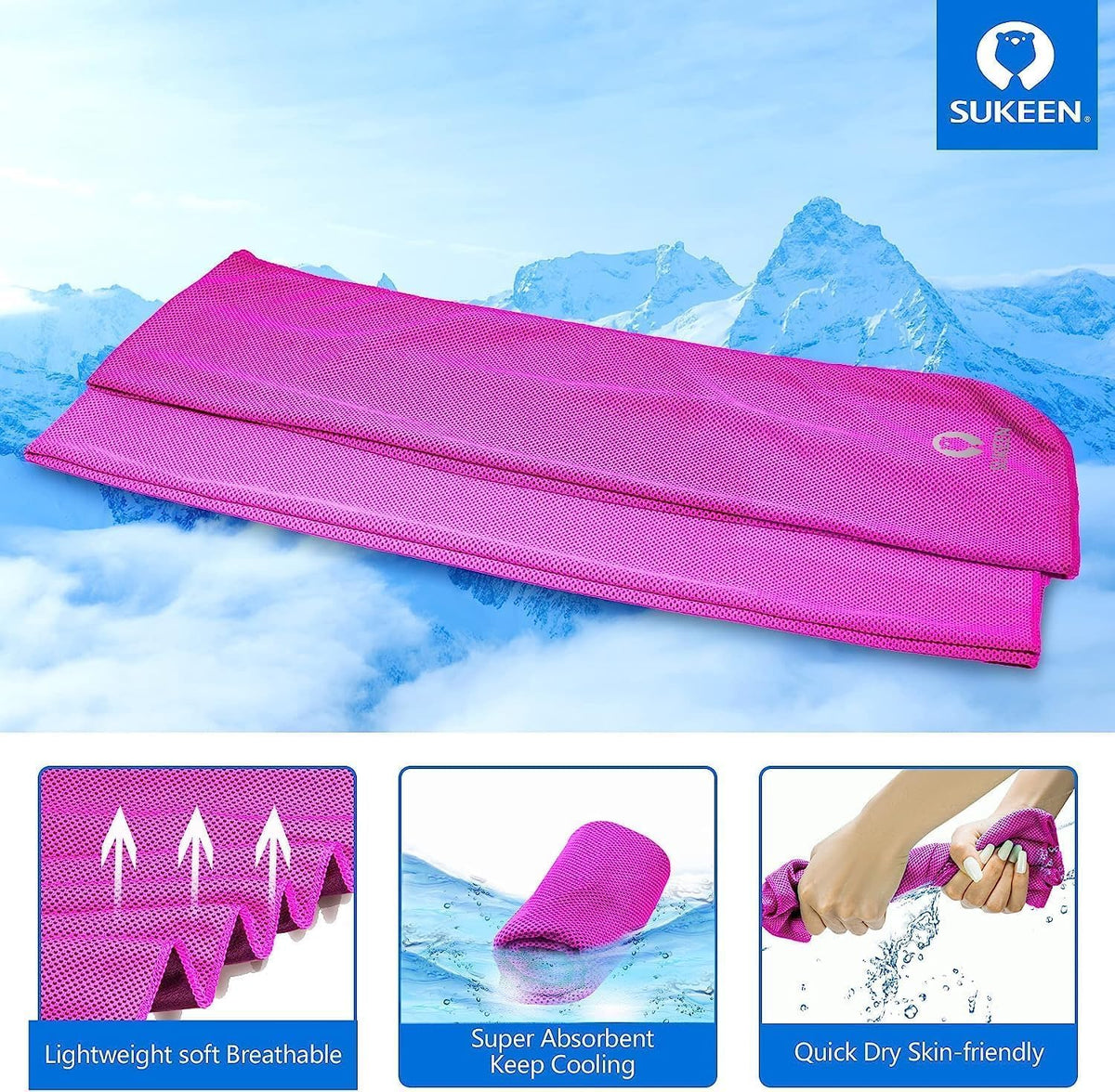 Sukeen Cooling Towels 6 Pack (40"x12"), Cooling Neck Wraps, Ice Towels, Microfiber Breathable Cooling Towel for Hot Weather, Sweat Towel for Gym, Sport, Running, Golf, Workout, Camping, Fitness