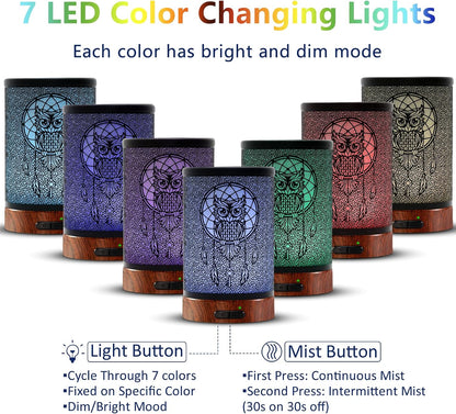 EQUSUPRO Essential Oil Diffuser 150ml Black Metal Aromatherapy Oil Diffuser Ultrasonic Cool Mist Diffuser with Auto Shut-Off Protection,7 Colors Changed LED for Home Office SPA Yoga