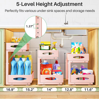 Under Sink Organizer, 2 Tier Pull out Cabinet Organizer Baskets with Mesh Sliding Drawers, Slide out Storage Shelf for Home, Kitchen, Bathroom, Pantry, Office Cabinet, Countertop(1 Pack)