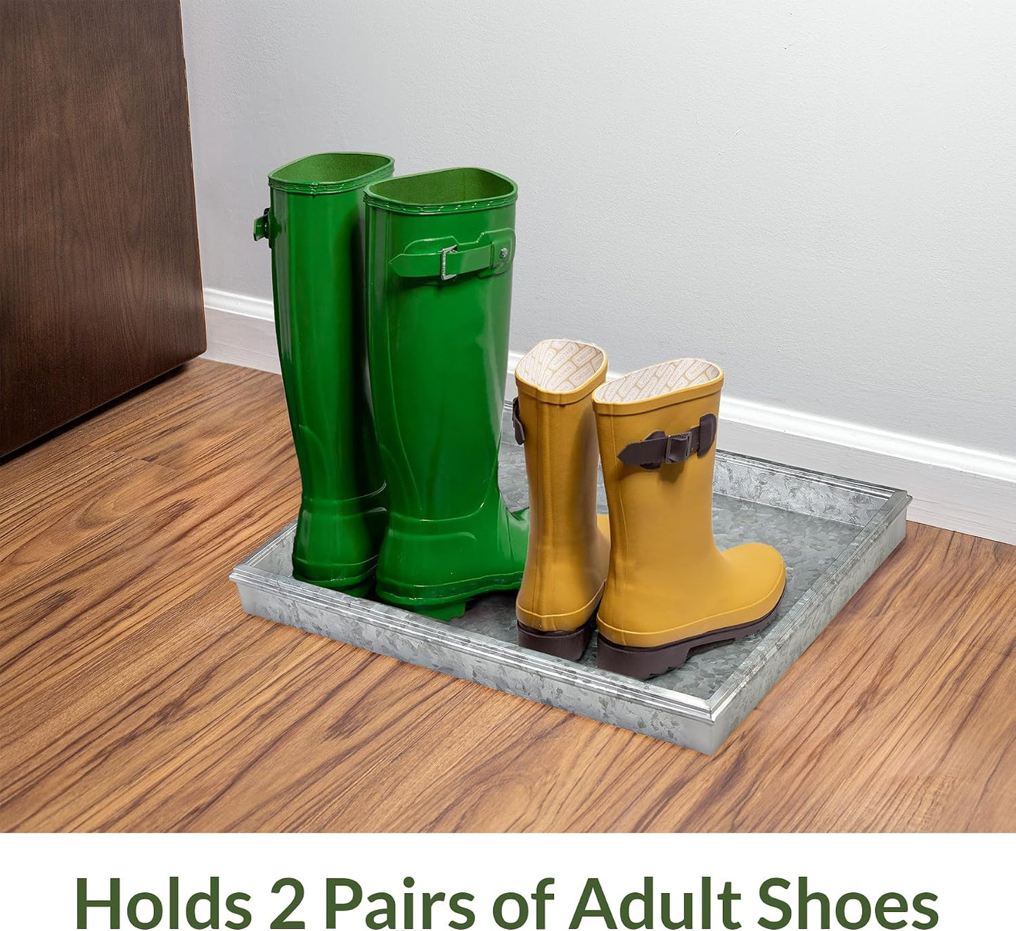 Good Directions 20″ x 14″ Decorative Squares Design Metal Boot Tray – Galvanized Steel with Copper Finish, Multi-Purpose Shoe, Plant & Pet Bowl Tray