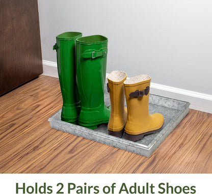 Good Directions 20″ x 14″ Decorative Squares Design Metal Boot Tray – Galvanized Steel with Copper Finish, Multi-Purpose Shoe, Plant & Pet Bowl Tray