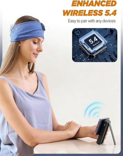 Perytong Sleep Headphones Bluetooth 5.4 Headband, Wireless Sleep Headphones for Side Sleepers - Sleeping Headband with Ultra-Thin Speaker Microphone Handsfree Gift Ideas for Women Men