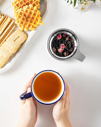 vancasso SELENE Porcelain Tea Mug, 18 oz Porcelain Tea Cup with Infuser and Lid Steeps Loose Leaf Tea, Microwave & Dishwasher Safe, Five-Leaf Clover