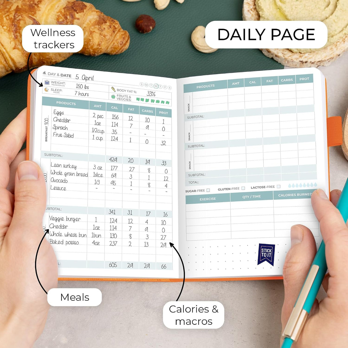 Clever Fox Food Journal for Women & Men, Weight Loss Tracker, Aquamarine