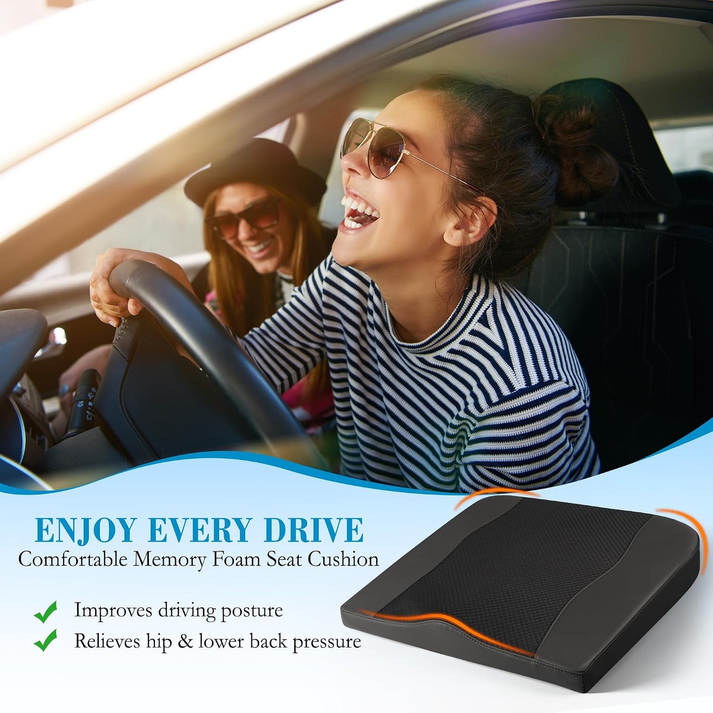 Lofty Aim Car Seat Cushion, Memory Foam Car Seat Cushions for Long Driving | Comfy Car Seat Pillow for Pain Relief, Driver Seat Cushion Adds Height, Butt Cushion for Car, Truck, Office Chair, Black