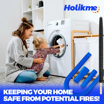 Holikme Dryer Vent Cleaner Kit 2Pack - Lint Vacuum Attachment & Brush | Blue Dryer Vent Vacuum Hose Attachment & Brush Reach Deep Traps - Remove Hidden Lint, Speed Drying & Reduce Fire Risk