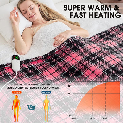 Heated Blanket Electric Throw 50X60 Heating Blanket with 10 Heating Levels 8 Hours Auto Off, Blue Plaid Sherpa Blankets Winter Warmer, Home Decor for Couch Bed Office,Gifts for Mom, Women,Washable