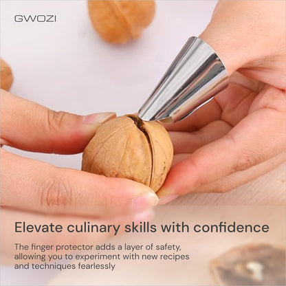Stainless Steel Finger Protector for Cutting & Stripping Beans, Pistachios - Kitchen Finger Guards for Cutting and Stripping Nuts - Metal Nail Protection Cover, 4 Pcs