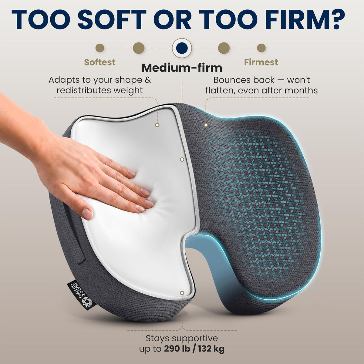 5 STARS UNITED Seat Cushion - Memory Foam Chair Cushion for Tailbone Pain Relief - Ergonomic Support for Coccyx, Sciatica & Butt - Office, Desk & Gaming Chair, Car Seat, Wheelchair, Airplane, Black
