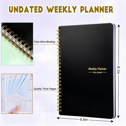 Undated Weekly Planner, A5 Personal Goals Journal Non Dated Weekly Planner to Do List Notebook with Goal Habit Tracker Organizer, Cute Undated Week Planners with Spiral Binding for Kids School Work
