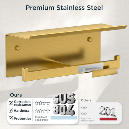 FORIOUS Toilet Paper Holder with Shelf, Commercial Toilet Paper Dispenser | Brushed Nickel | SUS304 Stainless Steel Wall Mount Double Bathroom Tissue Roll Holder for Hotel, Apartments, etc