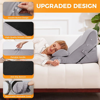 Ruqmuis 3PCS Wedge Pillow Set for After Surgery, Adjustable Back Pillow for Bed Sitting up, Acid Reflux, Bed Wedge Pillow Headboard for Sleeping & Snoring, Orthopedic Pillow for Post Surgery, White