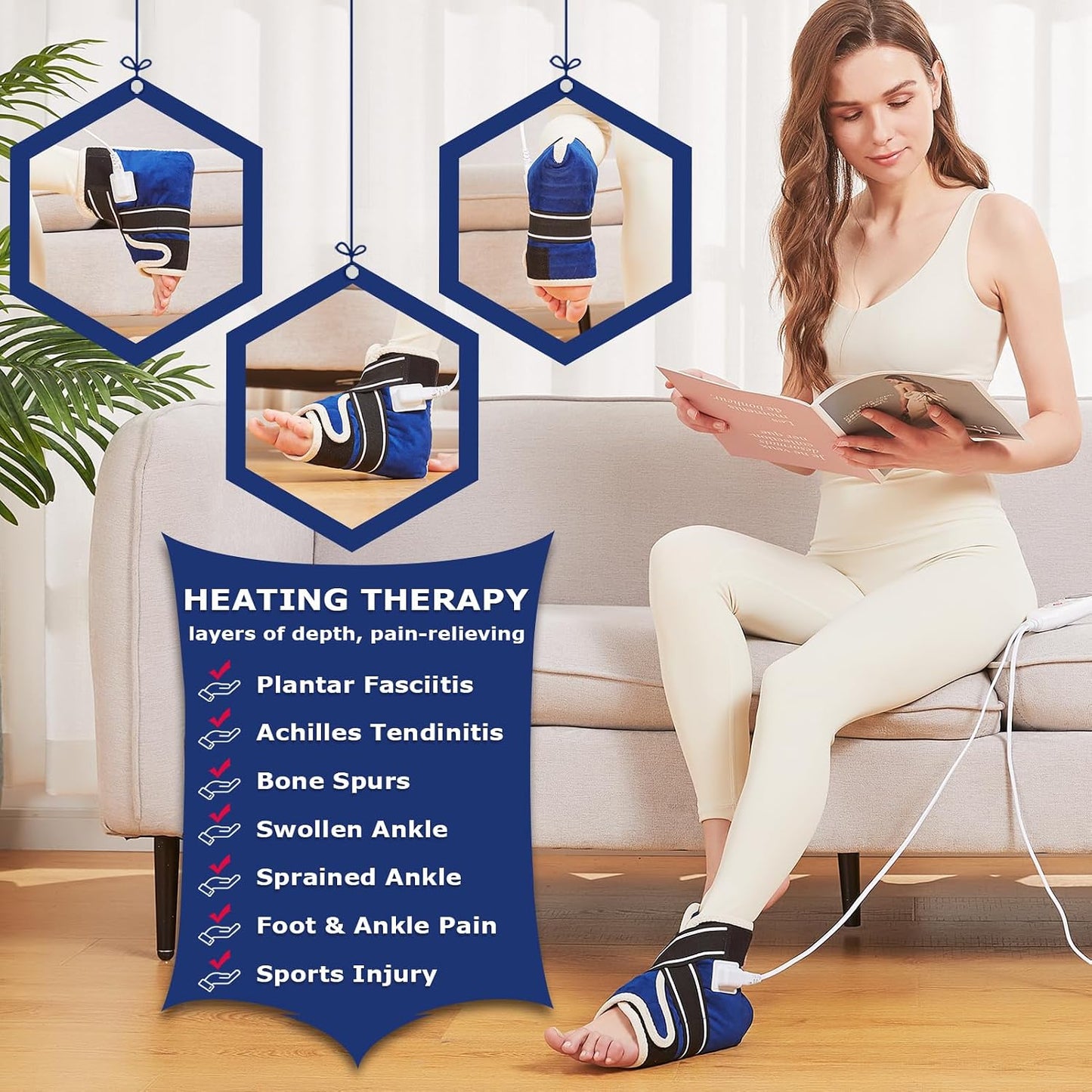 CAMECO 2-in-1 Cordless Foot Heating Pad & Massagers for Feet Neuropathy Pain Relief, 5000mAh 104℉-140℉ Heated Foot Warmers for Women Men, Rechargeable Vibration Heating Booties for Ankle Under Desk