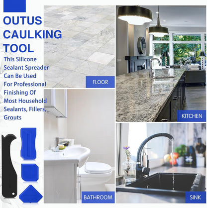 Outus 4 Pieces Silicone Caulking Tool Set Sealant Finishing Grout Scraper Caulking Removal Tool for Kitchen Bathroom Floor Sink Joint Sealant Sealing Home House Renovation, Reuse and Replace (Blue)