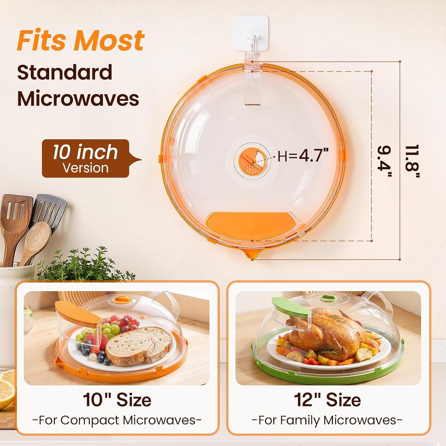 Microwave Splatter Cover for Food with Water Steamer 12inch, Food-Grade | Microwave Splatter Guard, BPA-Free, Microwave-Safe, Rotating Vent, Anti-Scald Handle, with Silicone Trivet and Gap Brush