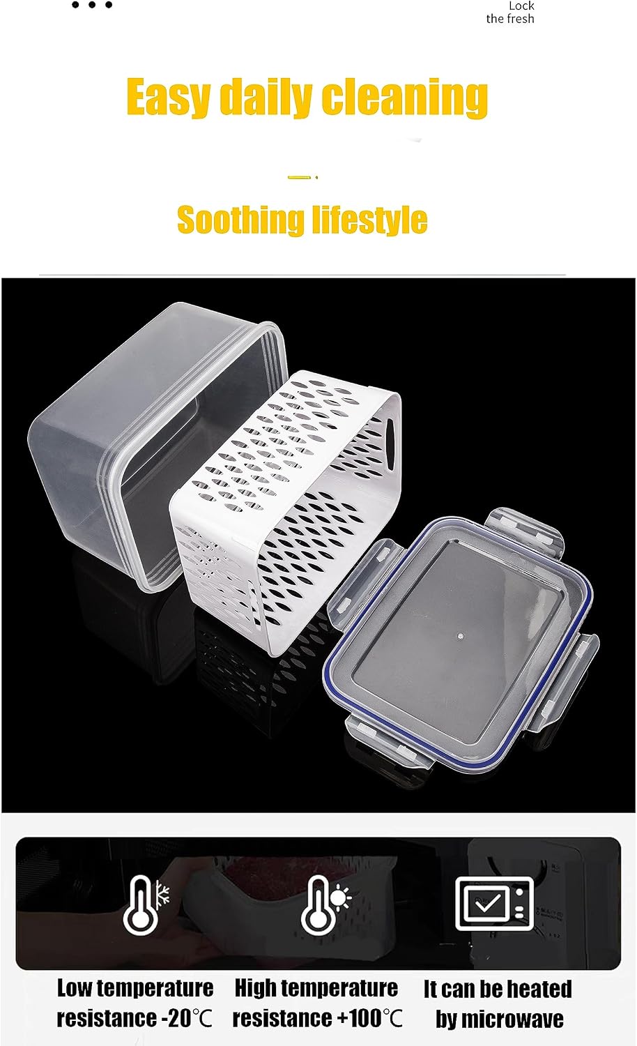 Fruit and Vegetable Storage Containers for Fridge, 6 Pcs/3 Sets Keep Fresh Produce Saver Containers Keeper, Food Storage Containers with Removable Colander (grey)