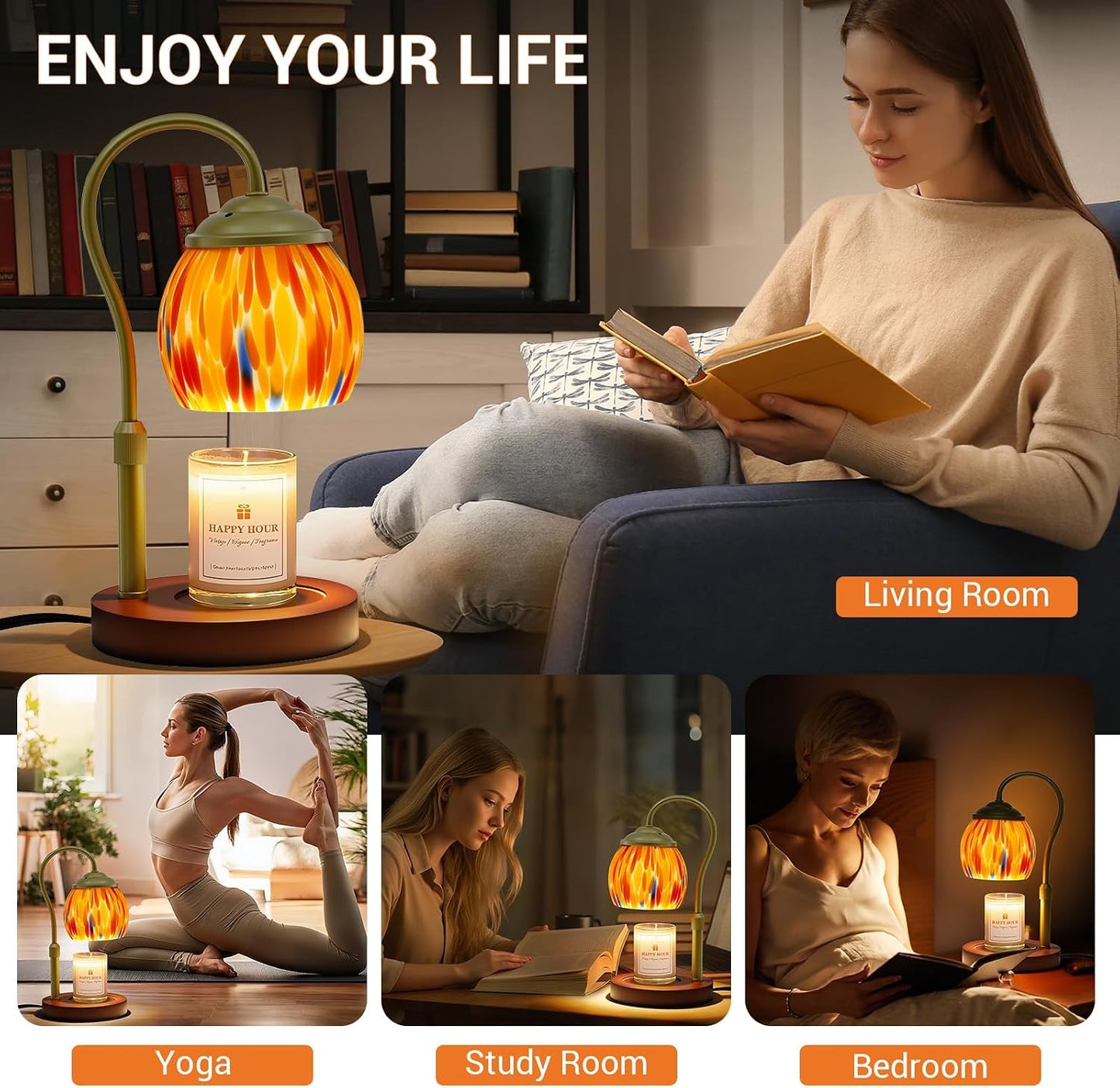 Candle Warmer Lamp - Electric Candle Lamps Timer Dimmer, Sunflower Tiffany Style Stained Glass Candle Warming Lamp Compatible with Jar Candles Valentine Birthday Gifts for Mom Friend Wax Melt Warmer