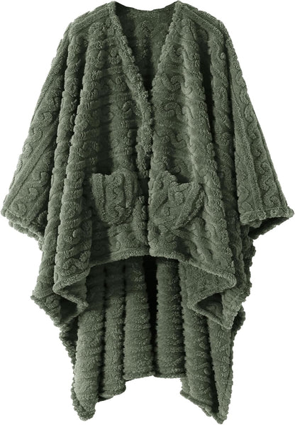 Wearable Blanket Sherpa Fleece Shawl Blanket with Pockets Blanket Poncho Cape for Adults, Cozy Shawl TV Throw Blankets