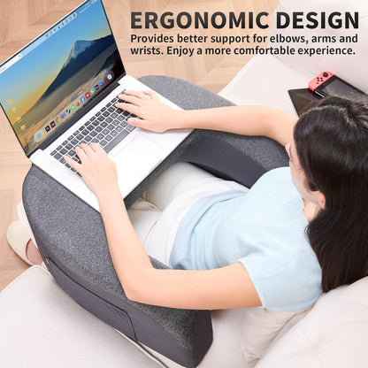 cooloo8 Reading Pillow with Armrests – Extra Large Memory Foam Gaming Pillow for Adult, Lap Desk for Laptop, Arm Rest for Working, Crocheting, Playing Game or Siting in Bed, Floor, Sofa, (Grey)