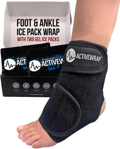 ActiveWrap Foot and Ankle Ice Pack Wrap & Heat Wrap, Large/X-Large – Includes 2 Ultra Flex Gel Ice Packs for Injuries Reusable – Hot & Cold Therapy for Targeted Foot Pain Relief, Sprained Ankle & Heel