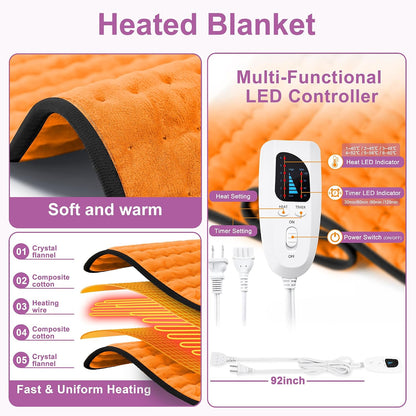 Heating Pad,Heated Blanket,Heating Pad for Back Neck,Grey,24x12 Inch | Electric Heating Pad,Dry/Moist Heat Heating Pads,Heating Pads for Shoulder,Abdomen,Heat Pad for Women Men,Birthday Gift