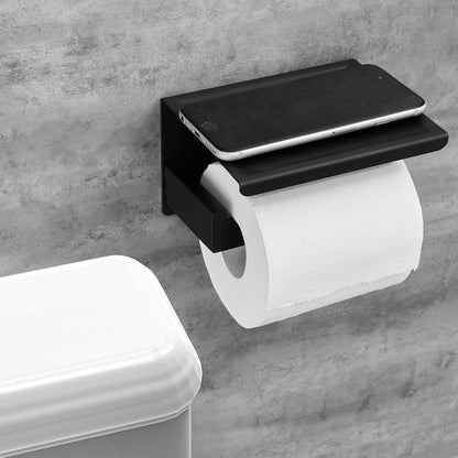 HITSLAM Toilet Paper Holder Matte Black, Adhesive Wall Mount, No Rotation | Heavy Duty Metal | anti rotation slot | vertical or horizontal setup |rustproof matte black finish|Bathroom Tissue Dispenser