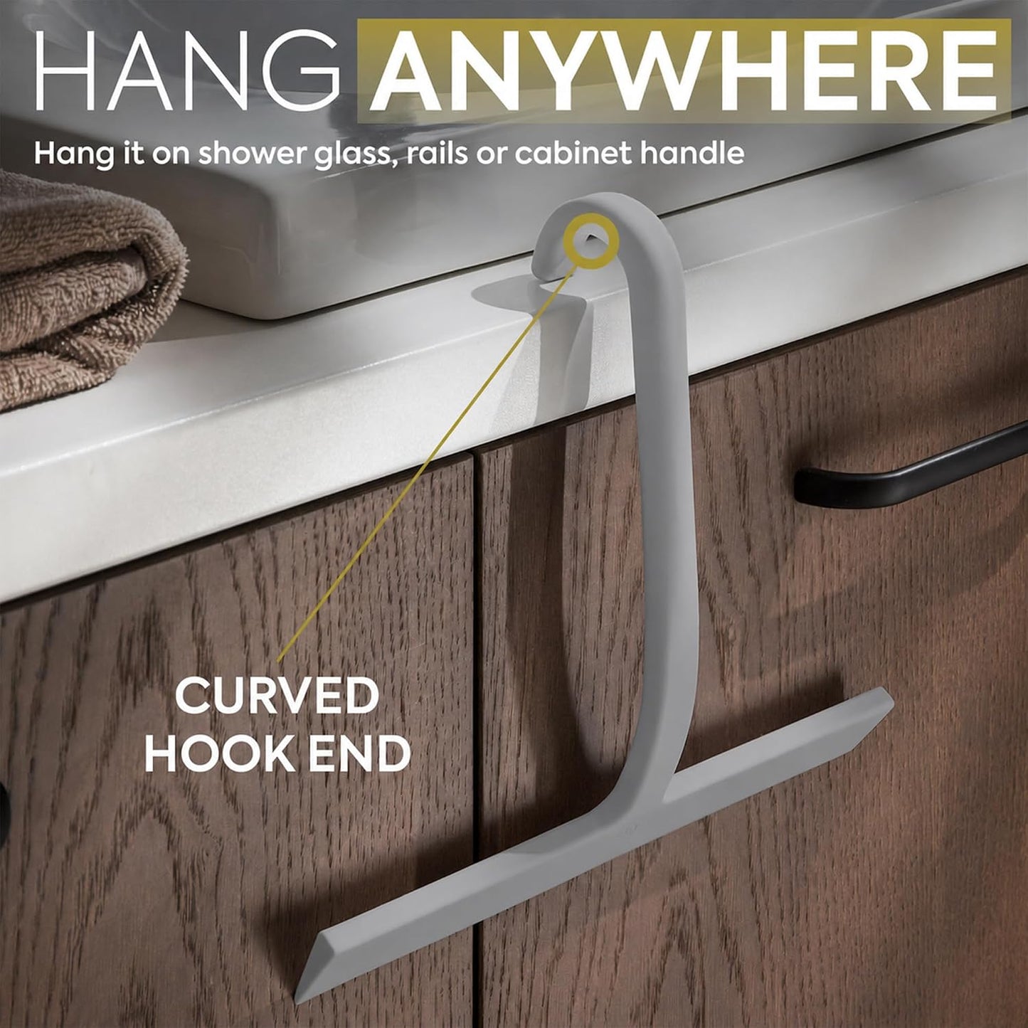 Shower Squeegee for Glass Doors, 10″ Black with No-Drill J-Hook | Hang Anywhere Without Adhesive, Seamless One-Piece Silicone, Encased Steel Core, Streak-Free Shower Squeegee for Glass & Tile