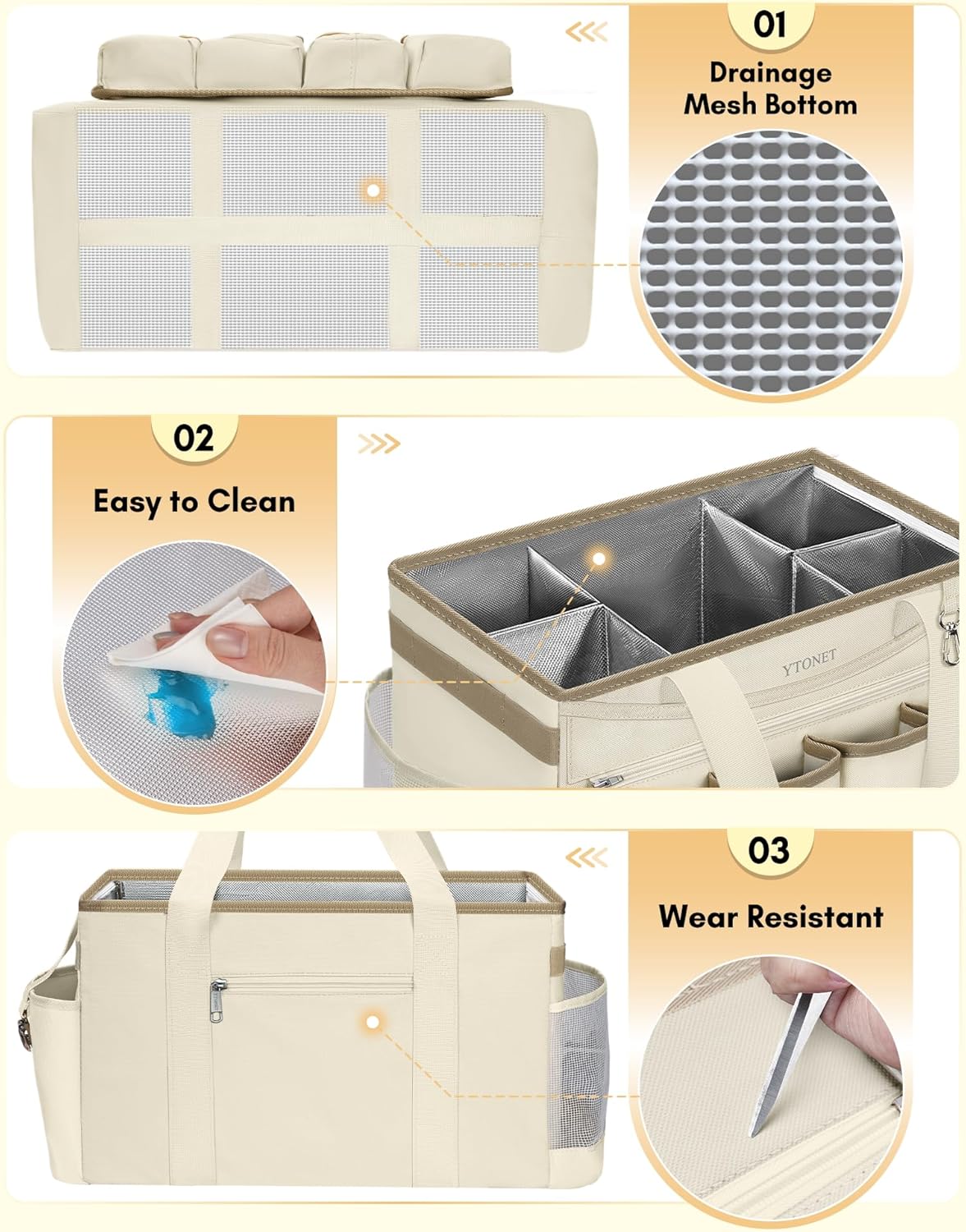 Ytonet Cleaning Caddy Bag, Extra Large Cleaning Supplies Organizer, Black | Detachable Apron & Foldable Dividers, 900D Cleaning Tote with Handle, Portable Cleaner Caddy for Housekeeper, Detailing Bag