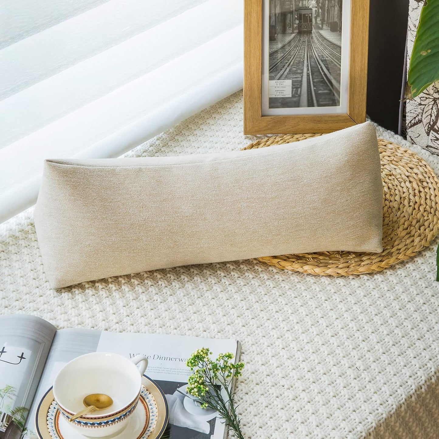 Buckwheat Neck Support Pillow Cervical Neck Cylinder Bolster Pillow,Buckwheat Hulls Adjustable Roll Pillow,Neck Pain Relief for Back and Side Sleepers Round Pillows for Lunch Break beige, 6*15 inch