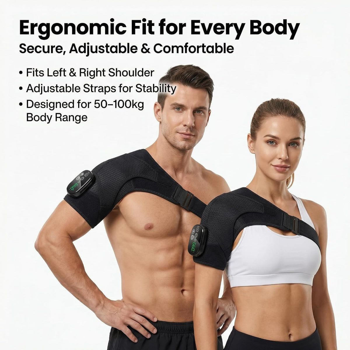 Red Light Therapy For Shoulder Pain Wrap with Heat & Vibration, 660nm & 850nm Infrared Shoulder Massager, Cordless 5000mAh Heating Pad for Neck & Shoulder Comfort, Wearable Support for Men & Women