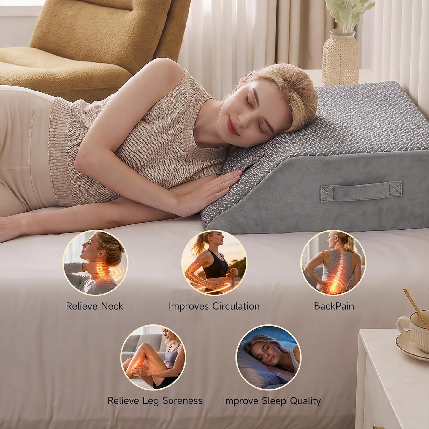 Leg Pillow Elevation Blood Circulation, 23.2×16.5×7.5in, White | Leg Elevating Pillows for After Surgery, Foot Knee Pillow for Back Pain, Memory Foam Wedge for Elevation for Leg Swelling