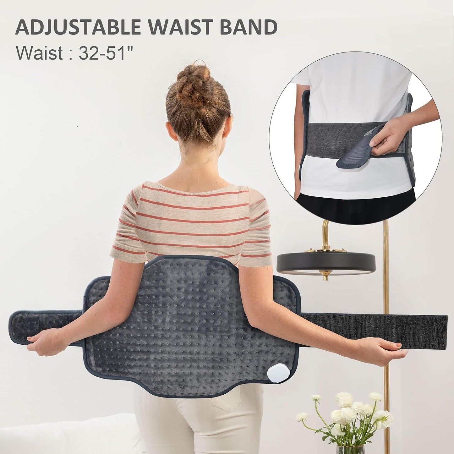 Snailax Heating Pad for Back Pain Relief，Electric Heat Pad for Period Cramps, Neck, Shoulders, Heated Pad with Adjustable Strap, 6 Heat Levels, Auto Shut Off, 16”x24”,Washable,Gifts for Man Dad