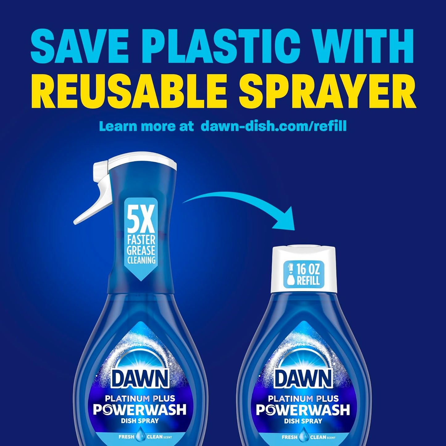 Dawn Powerwash Spray, Dish Soap, Dishwashing Liquid, Fresh, 1 Starter Kit + 3 Refills, 4x16 Fl Oz
