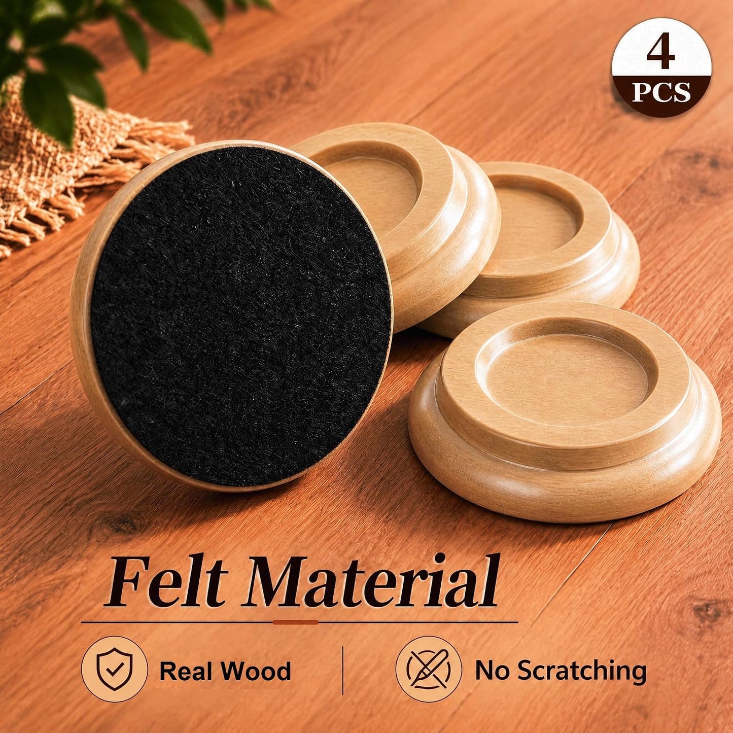 Caster Cups,Piano Caster Cups Furniture Coasters for Hardwood Floors Wood Floor Protectors for Furniture Piano Floor Protectors (Natural)