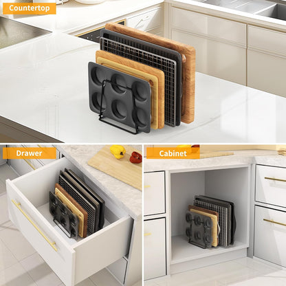 Cutting Board Organizer Kitchen Organizer Rack for Cutting Board, Bakeware, and Cookie Sheet, 5-Slot Heavy-Duty Steel Cookware Holder,Rust-Resistant with Anti-Slip Feet (1, Small)