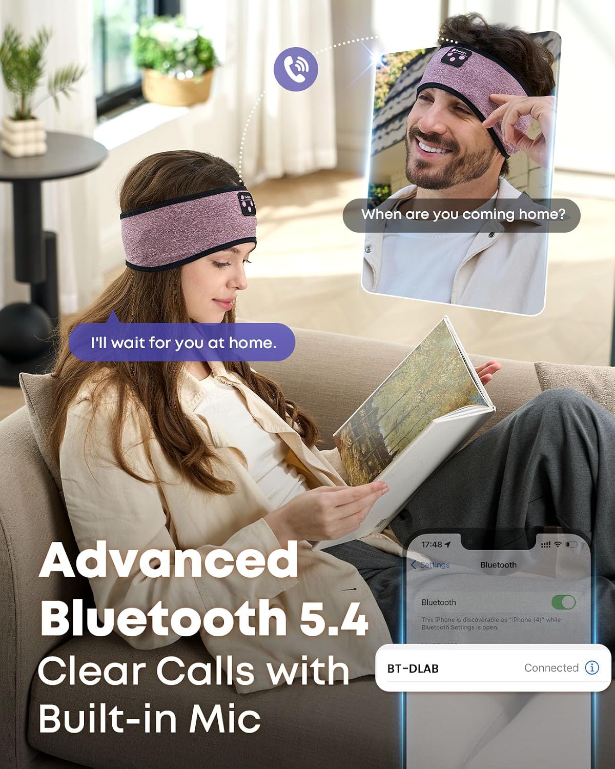 Sleep Headphones Bluetooth 5.4 Headband, Wireless Sleep Headphones with Ultra-Thin HD Stereo Speakers for Side Sleepers, Sweatproof Sports Headband for Workout Yoga Running Cool Gadget Unique Gifts