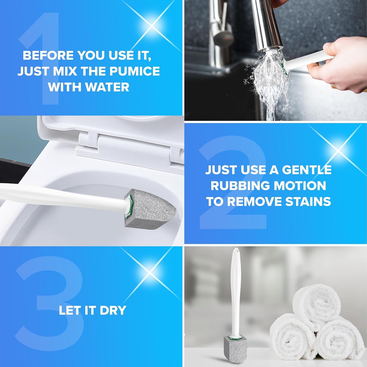 DISIWENE Pumice Cleaning Stone with Handle Toilet Bowl Cleaner Hard Water Ring Remover for Bath/Pool/Kitchen/Household Cleaning (4, 4 Pack with Handle)