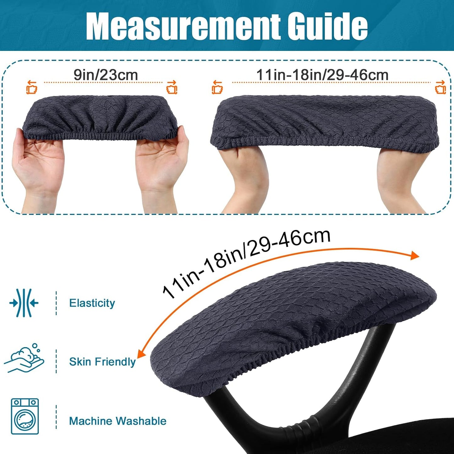 Smiry Office Computer Chair Armrest Covers, 2PCs Anti-dust Arm Rest Pad | Removable Washable Desk Chair Arm Pad Covers, Grey