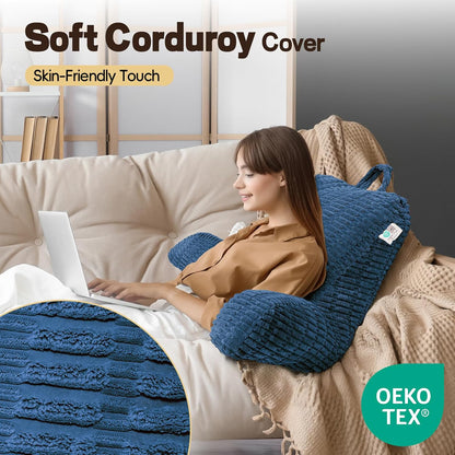 21" Higher Large Reading Pillow for Bed Adult, Back Pillow for Bed Sitting Up with Memory Foam Back Support with Arms Rest for Couch Chair Gray